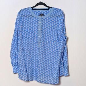 Talbots Blue Henley Blouse Tunic Size Coastal Cotton Bohemian 2X Petites